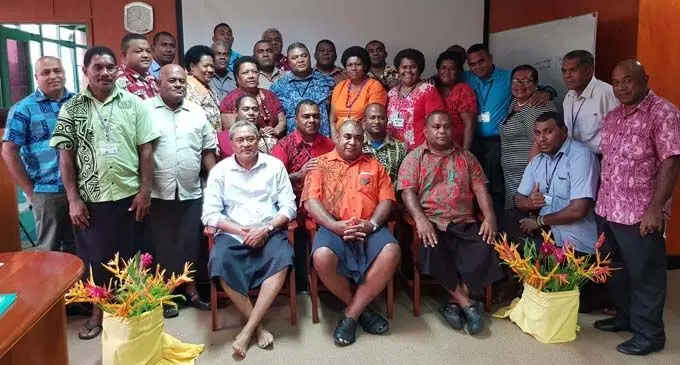 Assistant Minister for Rural and Maritime Development and National Disaster Management and natural resource committee chairman Joeli Cawaki with representatives of community resource owners from the Northern Division in Labasa after a workshop at Northern Headquarters on February 16, 2018. Photo: Shratika Naidu