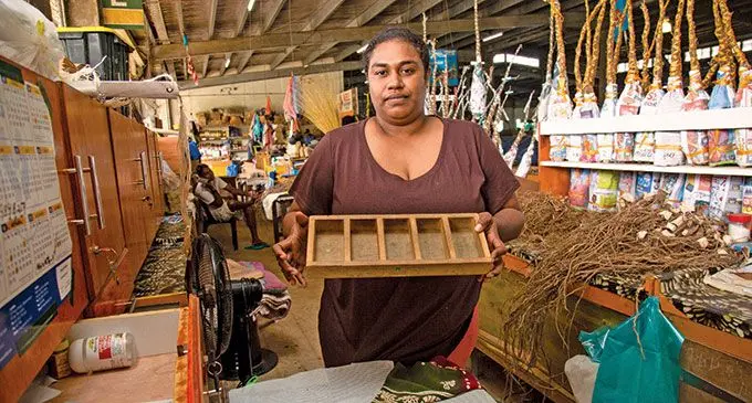 Nausori Market vendor, Inise Vatuloka, shows her empty money till on May 30, 2022. Photo: Leon Lord