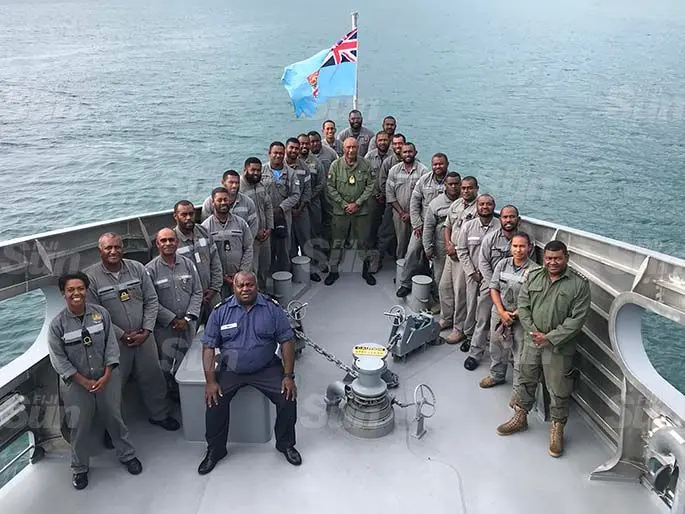 Crew members of the RFNS Savenaca pictured here with Republic of Fiji Military Forces Commander, Rear Admiral Viliame Naupoto. Photo: Laisa Lui
