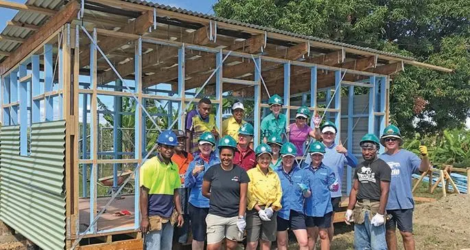 Morgans Financial staff, Habitat for Humanity Fiji volunteers and villagers with Jiuta Vuda (second from left) in front of the home at Tavakubu in Lautoka on October 30, 2019. Photo: Charles Chambers