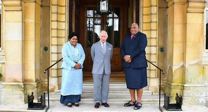 President of Fiji, Ratu Wiliame Katonivere, First Lady Adi Filomena Katonivere and the Fijian delegation meet Prince Charles, the Prince of Wales in Sandringham, Norfolk, England on July 26, 2022. Photo: DEPTFO News