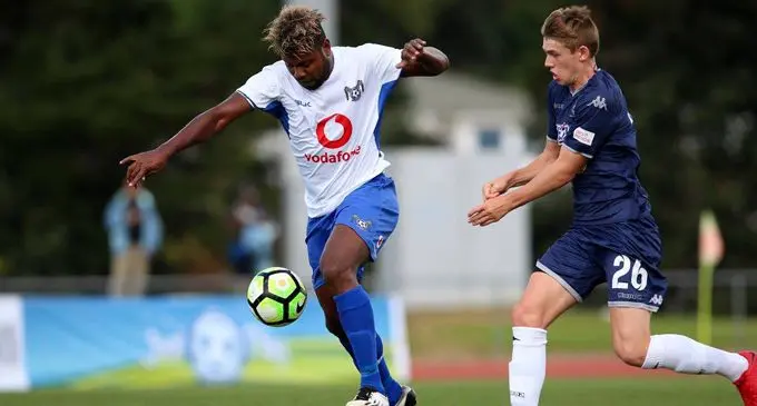 Lautoka defender Ilaitia Tuilau in control against Auckland City at the Trusts Stadium, Auckland, New Zealand on March 3, 2018. Photo: OFC Media