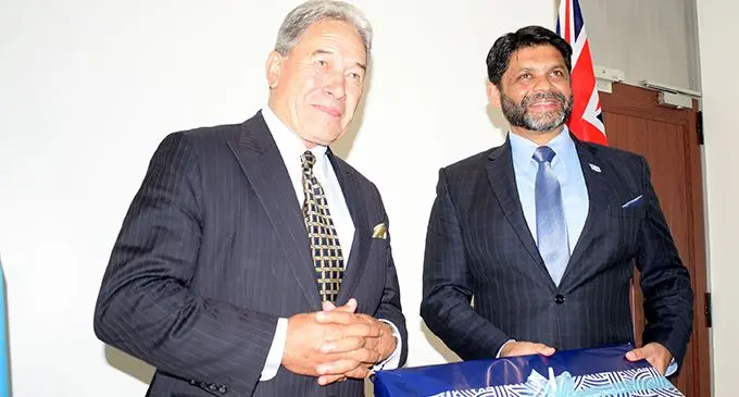Acting Prime Minister Aiyaz Sayed-Khaiyum (left) with visiting Deputy Prime Minister of New Zealand Winston Peters in Suva on February 27, 2019. Photo: Ronald Kumar.