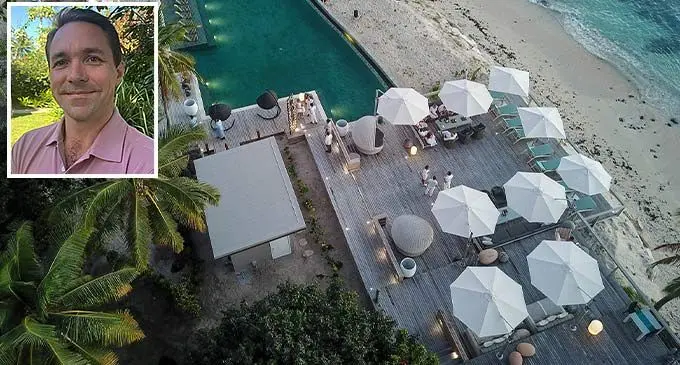 Vomo Island Resort in the Mamanucas. Inset: Vomo Island Resort general manager, Justin King, was named winner of the South Pacific’s general manager category, at the 2022 Hotel Management Awards.
