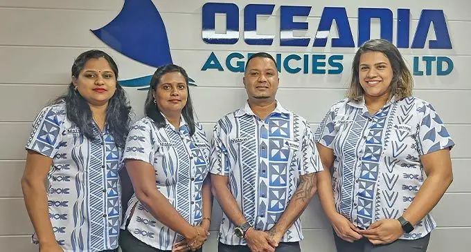 Oceania Agencies Pte Limited employees from left: Customer Service Consultant Manjila Prasad, Container Controller Sadeshni Rekha, Sales Executive Anendra Kumar and Agency Manager Shana Ali at the new office at Harris Road in Suva. Photo: Laiseana Nasiga