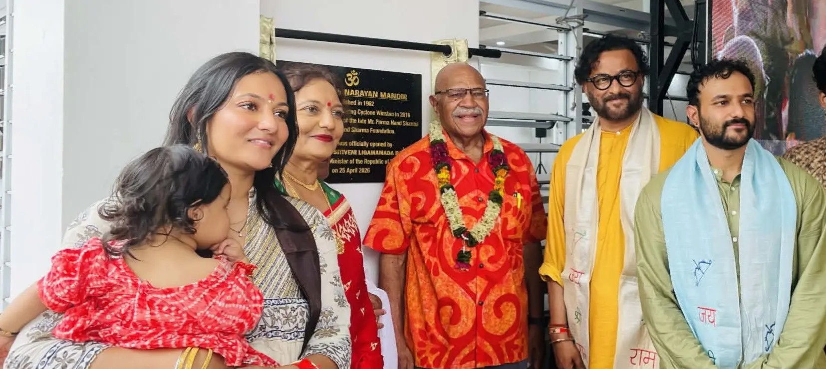 The Sharma family with Prime Minister Sitiveni Rabuka at the opening of the Laxmi Narayan Mandir in Tavua on Saturday. Photo: Katherine Naidu.