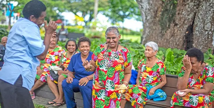 Caregivers with residents of the Father Law Home Society at Ratu Sukuna Park on April 4, 2025. Photo: Leon Lord