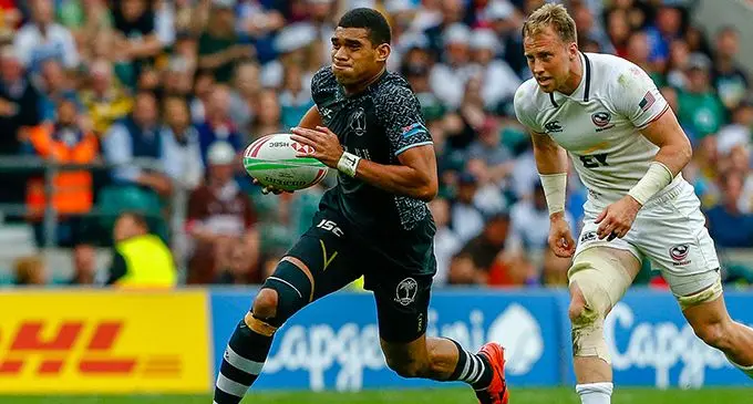 Fiji Airways Fijian 7s rep Meli Derenalagi in action against USA in the London 7s Cup semifinal on May 27, 2019.  Photo: Ian Muir