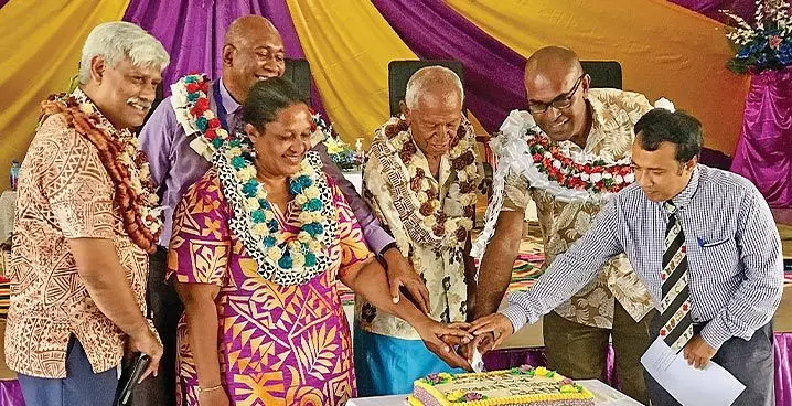 Minister for Health and Medical Services Dr Atonio Lalabalavu (second from right) cuts the World Leprosy Day cake with guests at the celebration in Twomey Hospital, Tamavua on January 30, 2023. Photo: Inoke Rabonu