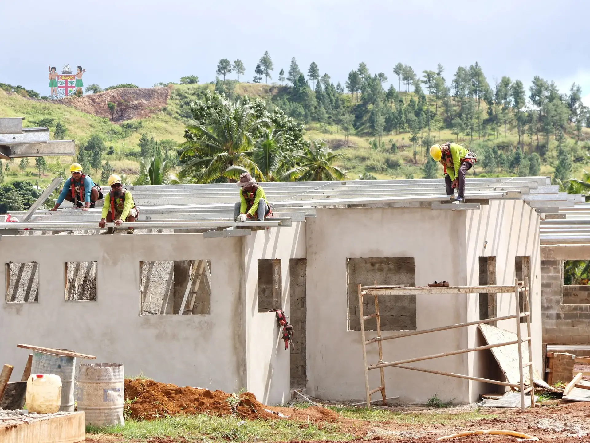A house under construction at the new site.