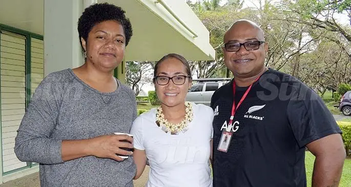 At the workshop (from left), Fiji Sun Managing Editor Digital Rosi Doviverata, Internews Pacific Partnership Co-ordinator, Donna Hoerder and Fiji Sun SunCity Editor Shalveen Chand at the University of the South Pacific Laulaca Campus on September 22, 2020. Photo: Ronald Kumar