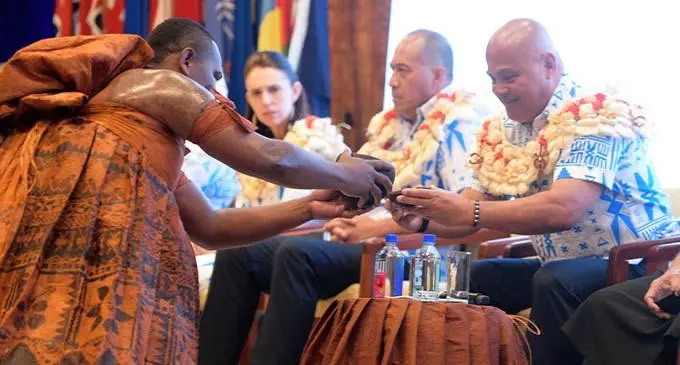 The President of the Federated States of Micronesia, David Panuelo, during the traditional welcoming ceremony of the 51st Pacific Islands Forum meeting in Suva on July 12, 2022, at the Grand Pacific Hotel. Photo: Ronald Kumar