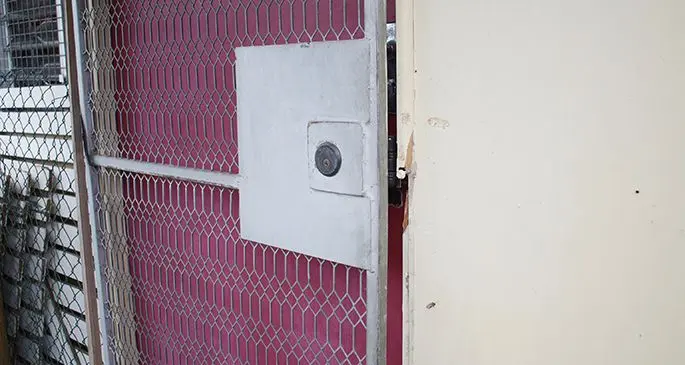 The rear door of Nasinu Post Office was allegedly damaged  in an attempt to broken into the office on May 21, 2020. Photo: Ronald Kumar.