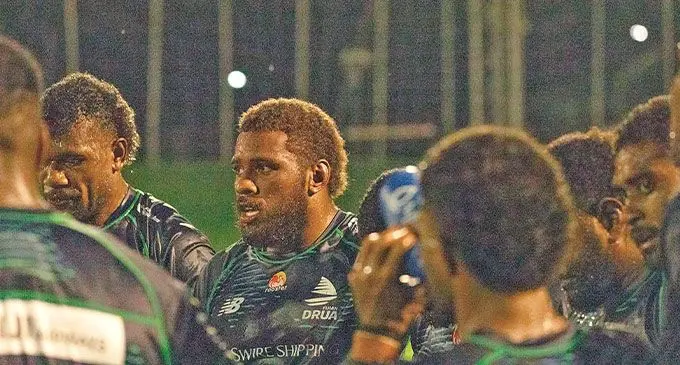 Swire Shipping Fijian Drua co-captain Tevita Ikanivere talks to the players during their internal trial at Churchill Park, Lautoka, on February 4, 2025. Photo: Fijian Drua
