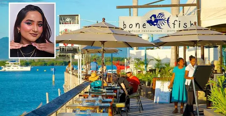Port Denarau (pictured) offers a wide selection of dining and shopping options. Inset: After losing her job, Zavin Shah turned to a freelance career in hair and make-up..