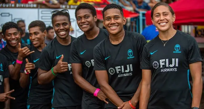 The Fijiana sevens side following their team announcement at Lawaqa Park, Sigatoka on January 14, 2023. From left: Ana Maria Naimasi, Reapi Ulunisau, Reijieli Daveua, Vani Buleki, Ivamere Nabura and Talei Wilson. Photo: Leon Lord