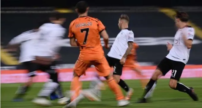 FC Juventus's Cristiano Ronaldo is in action during a Serie A soccer match between Spezia and FC Juventus   in Cesena, Italy, Nov. 1, 2020.The match ended 1-4. (Photo by Federico Tardito/Xinhua)