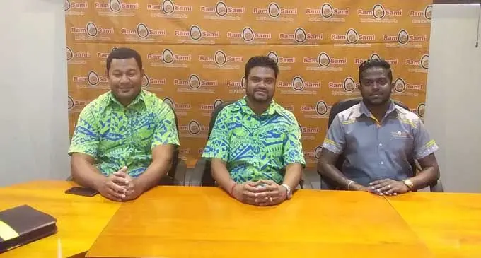 Ram Sami managing director Prashneel Sami Goundar (middle) during  a press confernece on January 29, 2019. Photo: Nasinu Rugby