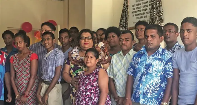 Members of the National Council for Persons with Disabilities and officials in front of the newly-opened Urut Massage Training Unit in Labasa on April 11, 2019. Photo: Laisa Lui