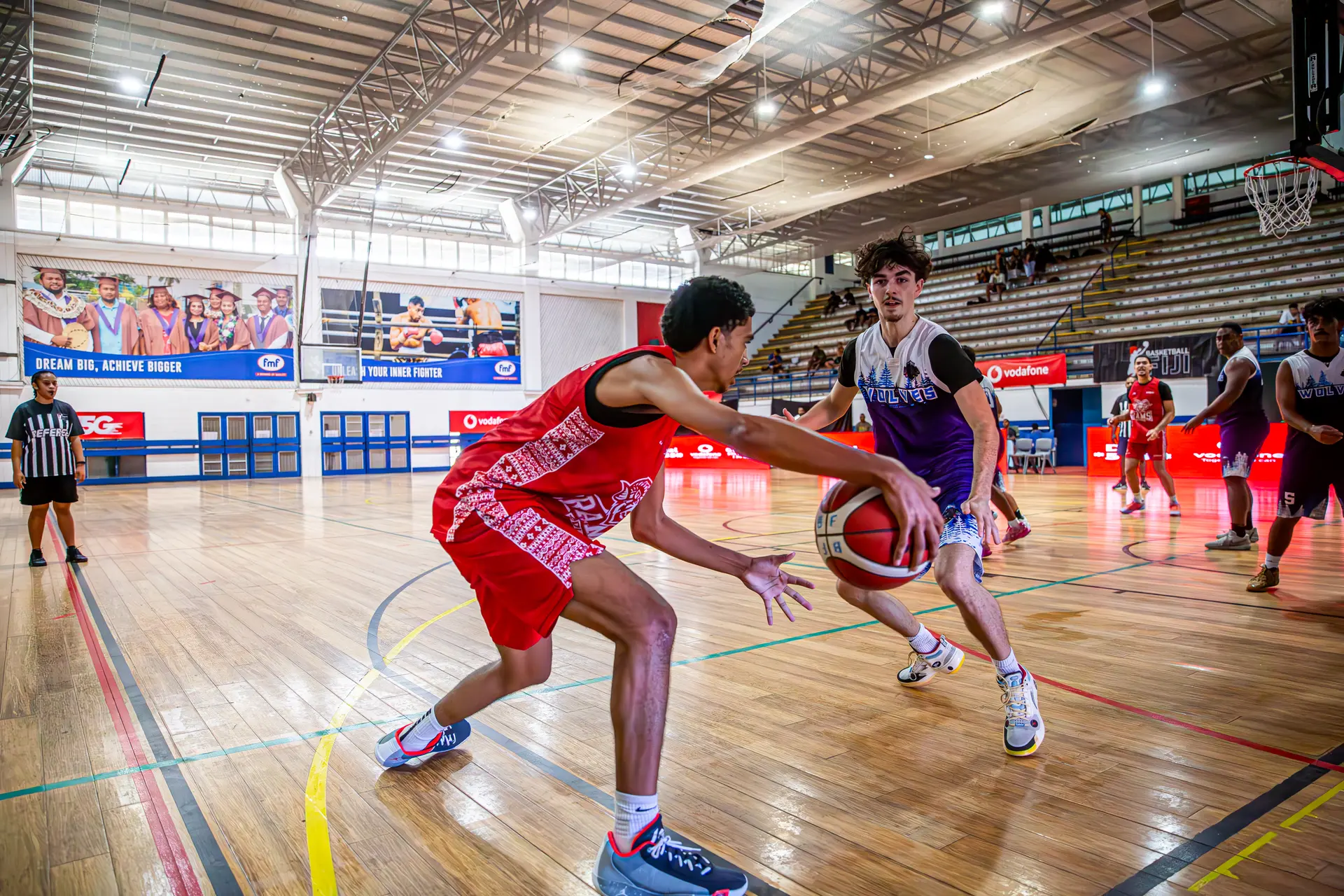 Zodiac Ram’s Zechariah Tuivanuavou (with ball) goes for the layup against Wolves during the Vodafone Cup’s National Basketball Club Championship (NBCC) at Suva’s National Gymnasium on June 4, 2026. Photo: Josua Buredua
