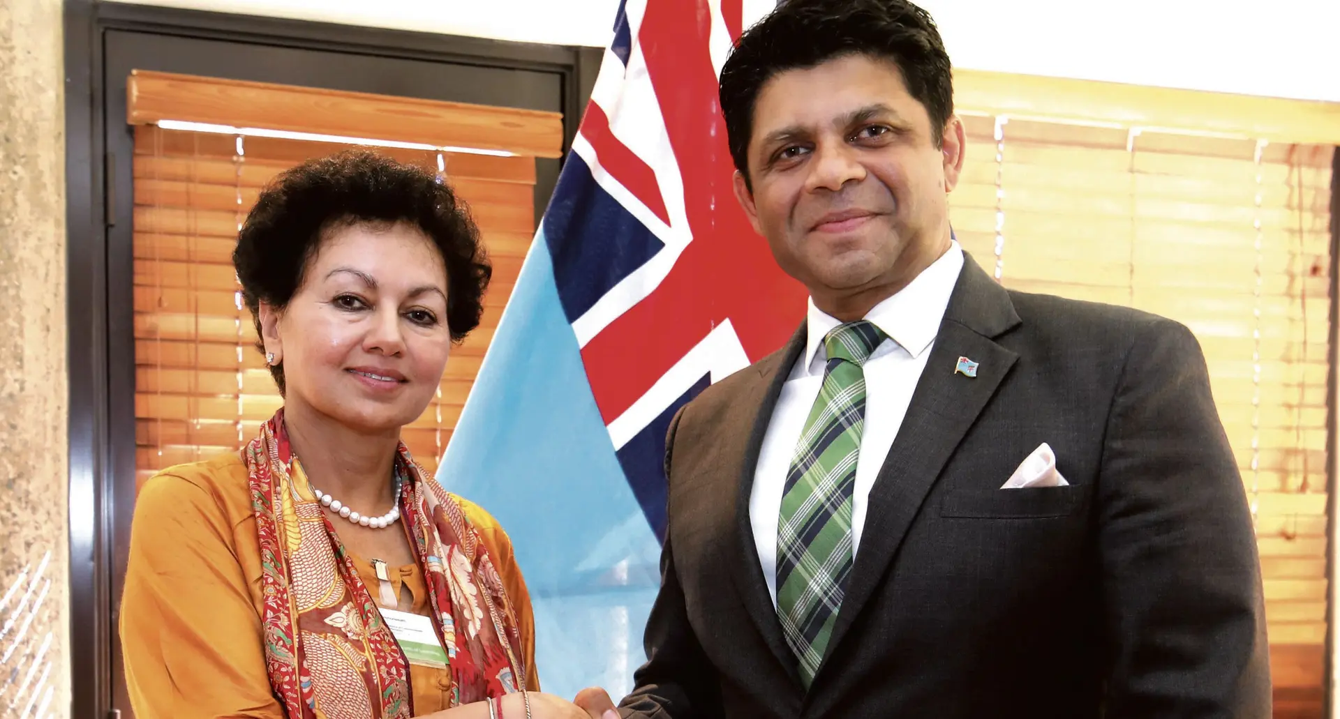 Attorney-General and Minister responsible for Education Aiyaz Sayed-Khaiyum meeting the President and CEO of the Commonwealth of Learning, Professor Asha Kanwar.  Photo: DEPTFO News