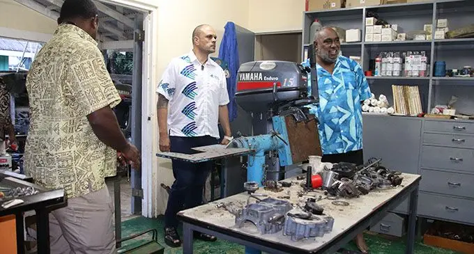 Minister for Fisheries Semi Koroilavesau (right) with Permanent Secretary Craig Strong visited the Fisheries Station at Wainikoro,  in the Macuata Province on May 6,2019.  Photo: Ministry of Fisheries