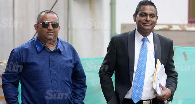 Government Member of Parliament Rohit Sitesh Sharma (left), with lawyer Jiten Reddy outside Nasinu Court on June 2, 2020. Photo: Ronald Kumar
