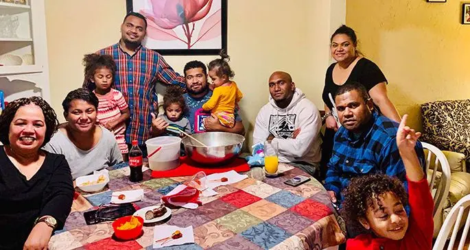 Norma Cecilia Blake (left) with families taking shelter at her home in Santa Rosa, United States of America.