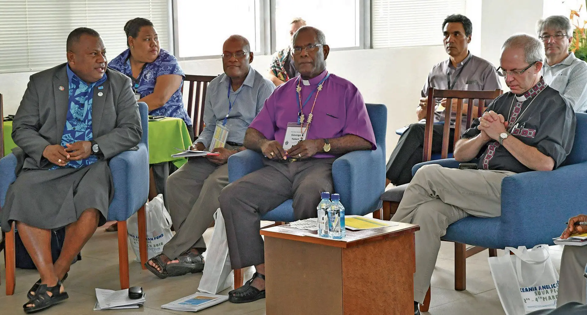 Front, from left: Minister for Agriculture, Rural and Maritime Development and National Disaster Management Office Inia Seruiratu, Archbishop of Melanesia George Takeli and the Archbishop of Canterbury the Most Reverend Justin Portal Welby at the Oceania Anglican FONO (Talanoa Session).  Photo: DEPTFO News 