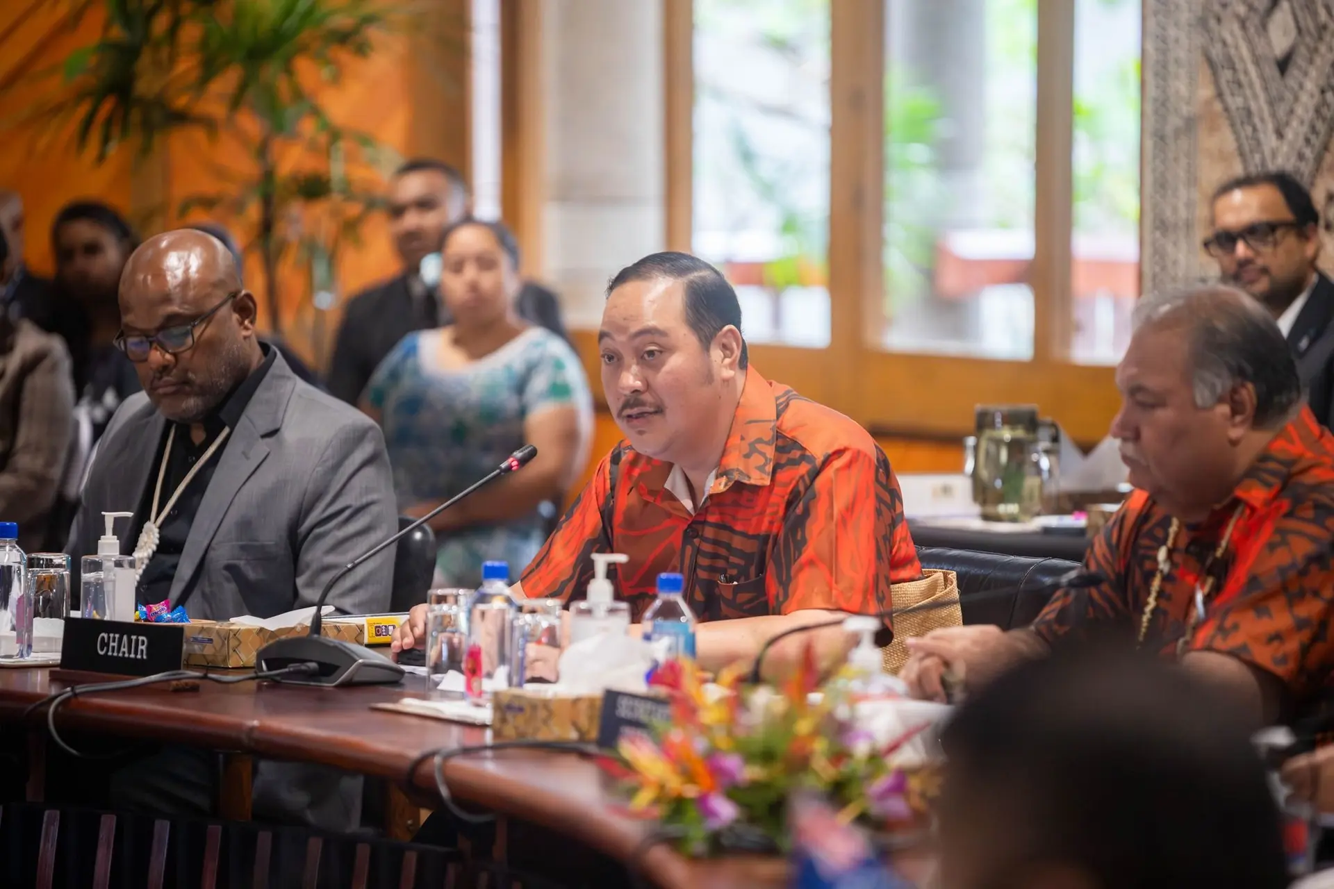 From left: PIF Deputy Secretary-General Esala Nayasi, Forum Foreign Ministers Meeting chair and Tongan Foreign Affairs Minister, Crown Prince of Tonga, Tupoutoʻa ʻUlukalala and PIF Secretary-General Baron Waqa.