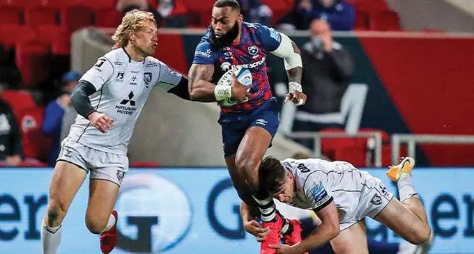 Semi Radradra (with ball) has been named on the bench against Gloucester.