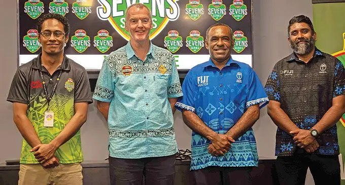 From left: Paradise Beverages (PB) Sponsorship & Events specialist Alfaio Tekavei, PB General Manager Mike Spencer, Fiji Rugby Union (FRU) CEO Rovereto Nayacalevu and FRU General Manager Commercial, Broadcast & Marketing Avnil Pratap on August 20, 2024.