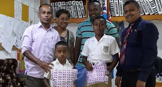 From left: Bulileka Primary School head teacher Parkash Sharma, Sisa Masioliva (jnr), Laisa Vesikula, Sisa Masioliva (snr), Semisi Masioliva and Lions Club of Labasa president Rajesh Rishiram on March 13,2020.