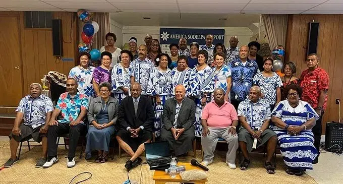 Social Democratic Liberal (SODELPA) Party supporters with Party leader Viliame Gavoka (sitting-5th from left) at the United Methodist Church in San Rafael on August 13, 2022. Photo: SODELPA
