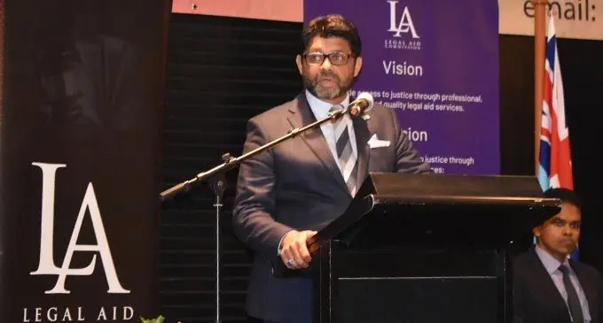 Attorney-General Aiyaz Sayed-Khaiyum delivering his message to participants at the Legal Aid Commission workshop on January 18,2020.  Photo: Mereleki Nai 