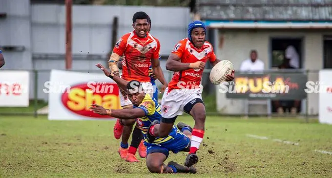 : Ba Provincial Freebird Institute Dragons Under-19’s Manueli Naketenilagi slices through a gap in the Ratu Kadavulevu School Panthers defence during the Vodafone Fiji Secondary Schools Rugby League U19 semifinal at Ratu Cakobau Park, Nausori on June 25, 2022. Photo: Leon Lord