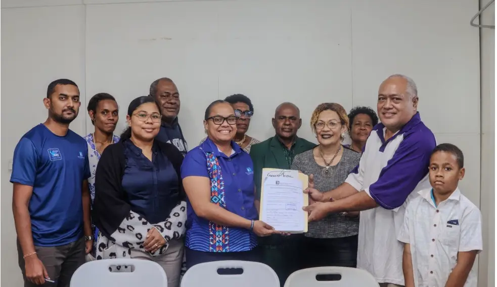 Members of the ‘Liberation of Fiji Party’ with their submissions to the Registrar of Political Parties Ms Ana Mataiciwa.