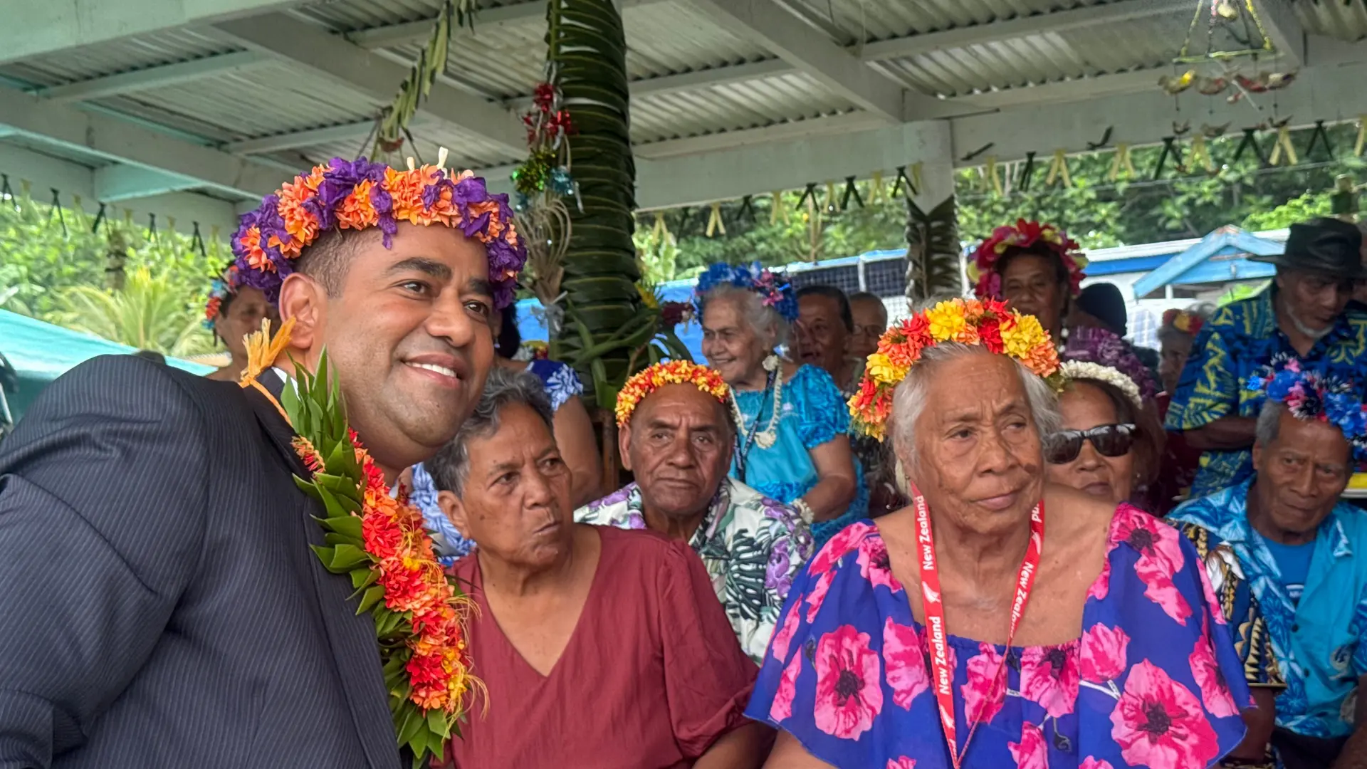 Minister for Lands and Mineral Resources Filimoni Vosarogo with Banaban elders during the 80th anniversary celebrations of the arrival of the Banabans at Rabi on December 15, 2025.