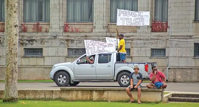 Moce supporters took to the road to cheer them on during the Association Cup clash against Ono-i-Lau at Albert Park, Suva, on April 10, 2021. Photo: Leon Lord 