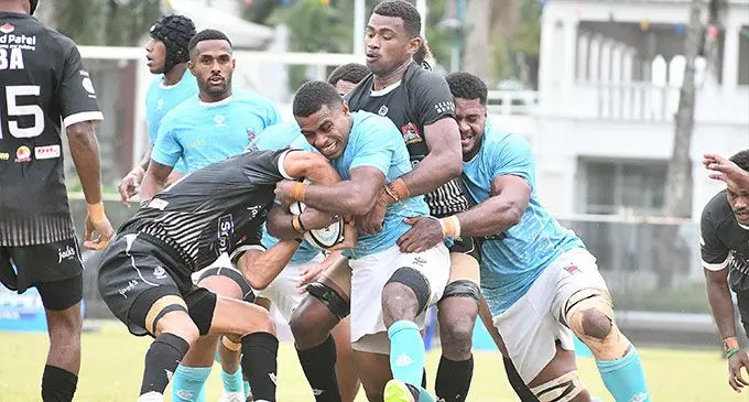 Inoke Ravuivasa of Suva on attack against Ba during Skipper Cup quarter final at Albert Park on June 8, 2024. Photo: Ronald Kumar.