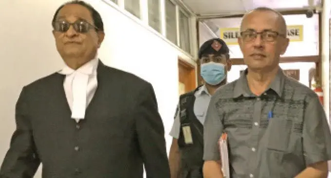 Nausori Highlands murder accused Muhammad Isoof, right, with his lawyer Iqbal Khan outside the High Court in Lautoka on  January 4, 2022. Photo: Ashna Kumar
