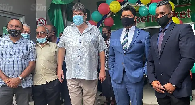 Fiji Co-operative Dairy Company Limited chairperson Simon Cole (third from left), Acting Prime Minister and Attorney-General Aiyaz Sayed-Khaiyum, Company chief executive officer Kushmendra Prasad and guests at the opening of the hub at FCDCL Complex in Manoca, Nausori on December 7, 2021 . Photo: Maraia Vula