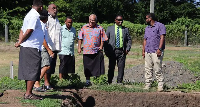 Ministry for Fisheries Semi Koroilavesau (third from left) with Ministry staff and staff of the Caboni Multi-Species Hatchery Station.  Photo: Ministry of Fisheries