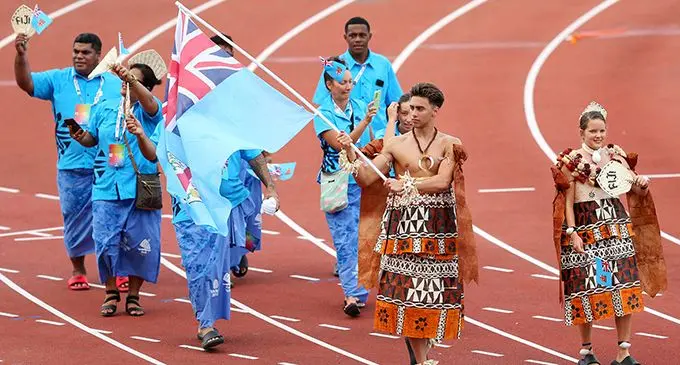 Team Fiji during the opening ceremony at the Hasely Crawford Stadium in Trinidad and Tobago. Photo: FASANOC 
