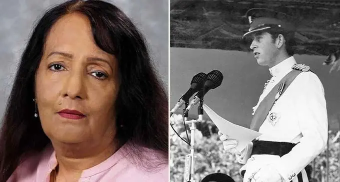 Left: Fawzia Zullah, 75. Right: Prince Charles back in 1970 at Albert Park. On the left is the late Adi Lady Lala Left: Fawzia Zullah, 75. Mara. Photo: Fiji National Archives
