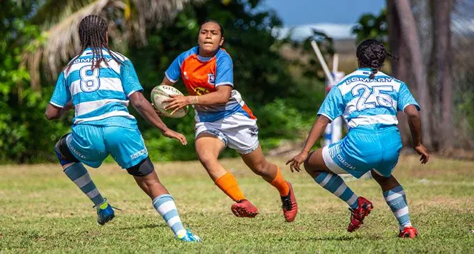 Mahatma Gandhi Memorial School Under-18 player on attack against Lomary Secondary during the  Southern zone Raluve quarter finals. Photo: Leon Lord