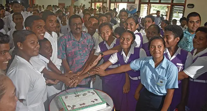The Minister for Employment, Productivity, Industrial Relations and Youth and Sports, Parveen Bala (fifth from left), officially launched SEEP with students from the Western Division at the Sugar Cane Growers Hall in Lautoka on February 2, 2019. Photo: Mereleki Nai