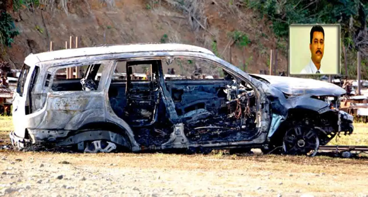 The vehicle which was found burnt at the Fiji Sugar Corporation compound in Lautoka. Inset: Salesh Chand 