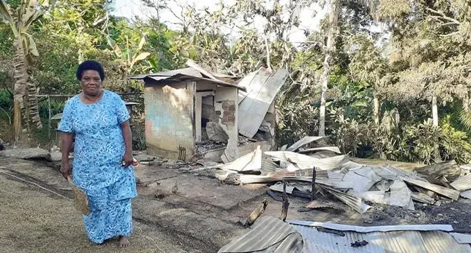Adi Siteri Bakaniceva infront of what is left of her home after a fire in Raralevu Village, Nausori on February 20, 2022. Photo: Niko Rabuku