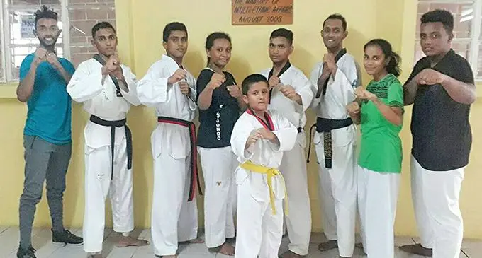 Youngest athlete, Nathaniel Panniker, 9, (front) with team-mates as they prepare for the upcoming championship in New Zealand. Photo: Francis Nand